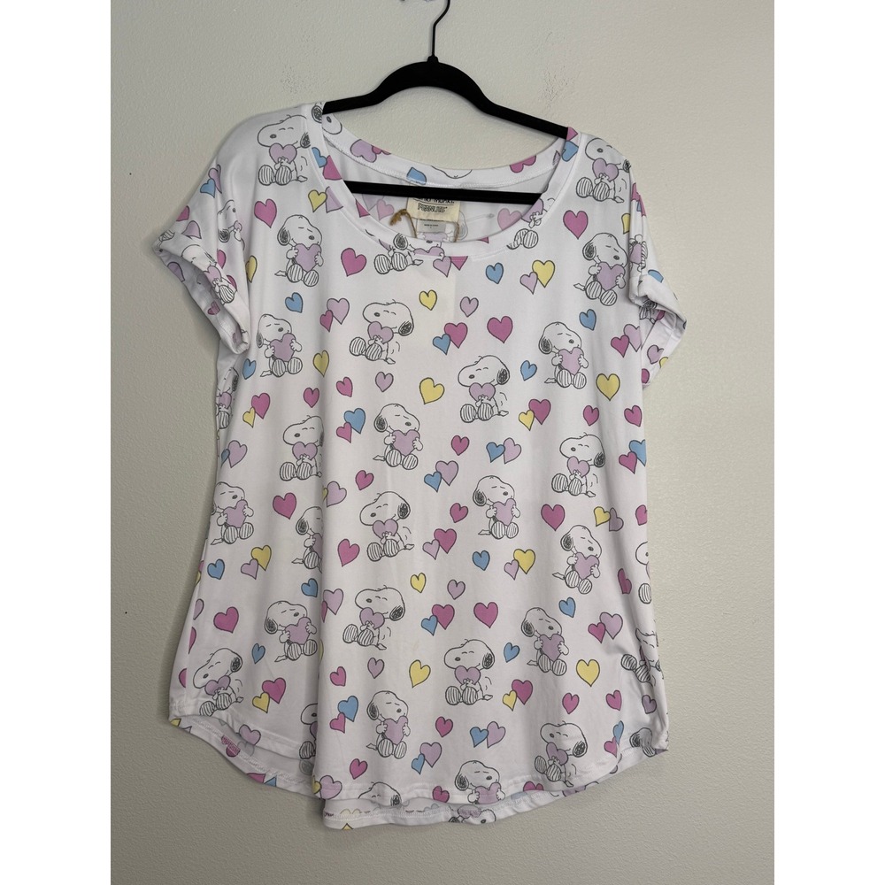 Munki Munki Peanuts Snoopy Hearts Pajama Set Women Large White Pastel NWT